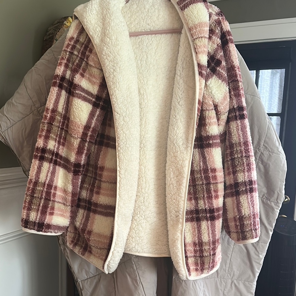 Cream and Pink Teddy Jacket with Plush Sherpa Lining